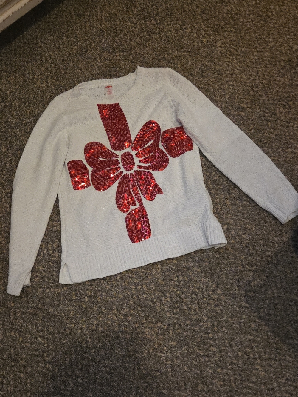 Sequin Bow White Women's Sweater